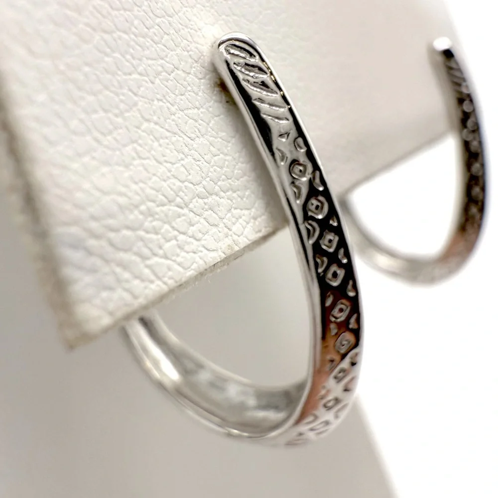 .925 Sterling Silver Design Post Hoop Earrings - Picture 12 of 16